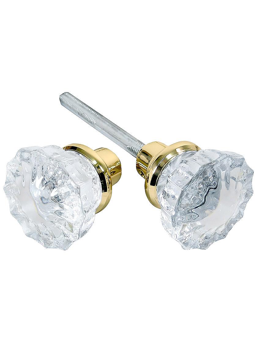 Pair of Fluted Crystal Door Knobs With Solid Brass Base House of